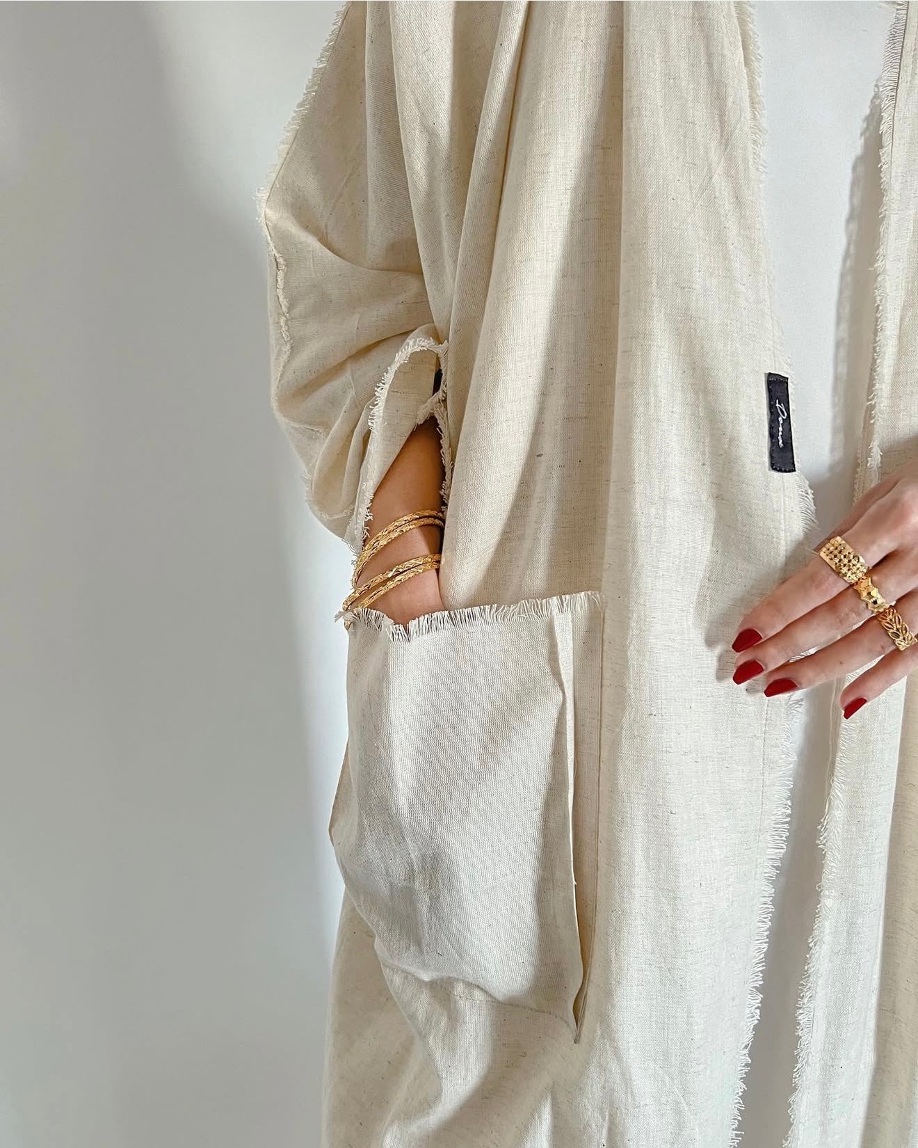 Two tone linen set pocket abaya