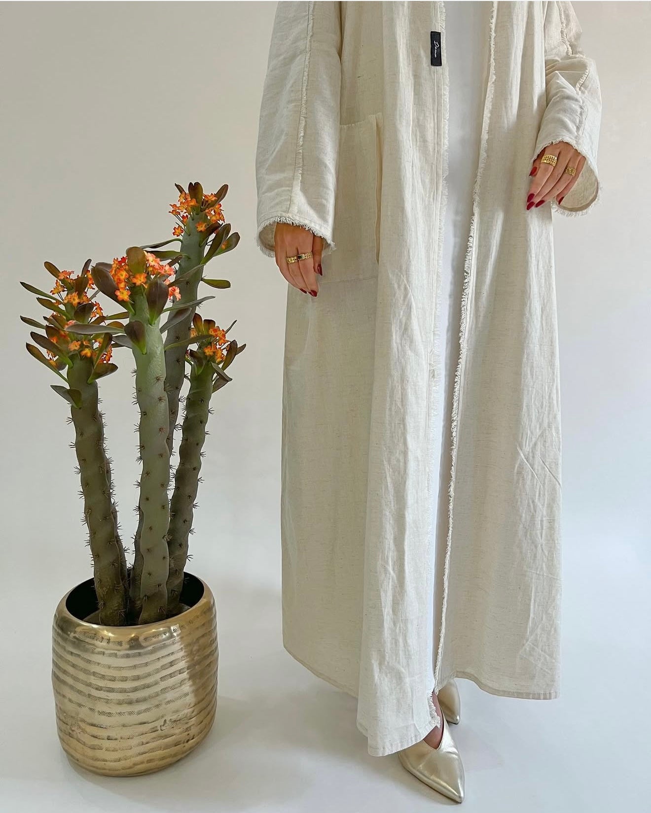 Two tone linen set pocket abaya