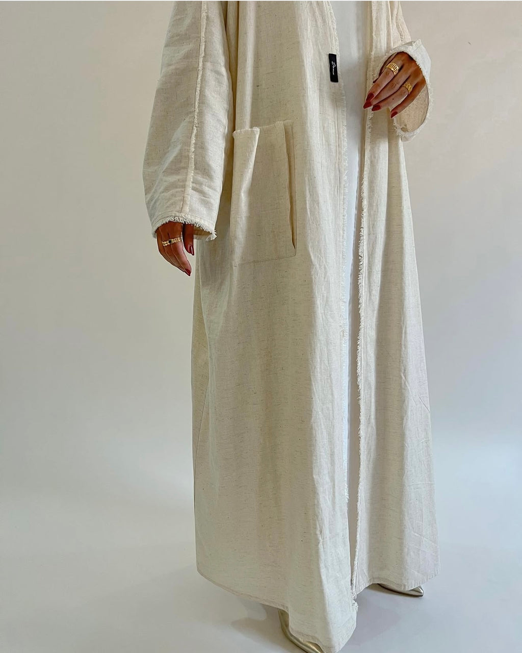 Two tone linen set pocket abaya