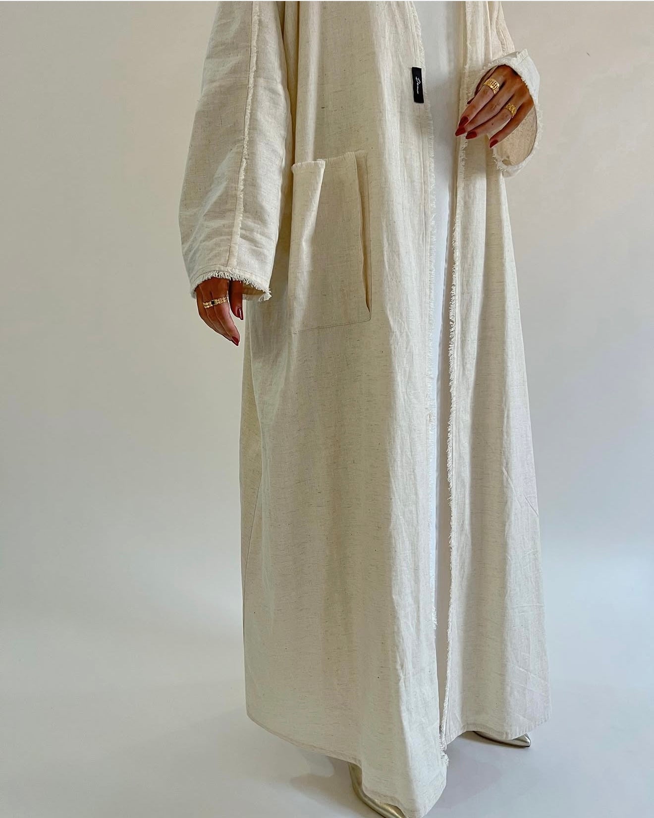 Two tone linen set pocket abaya