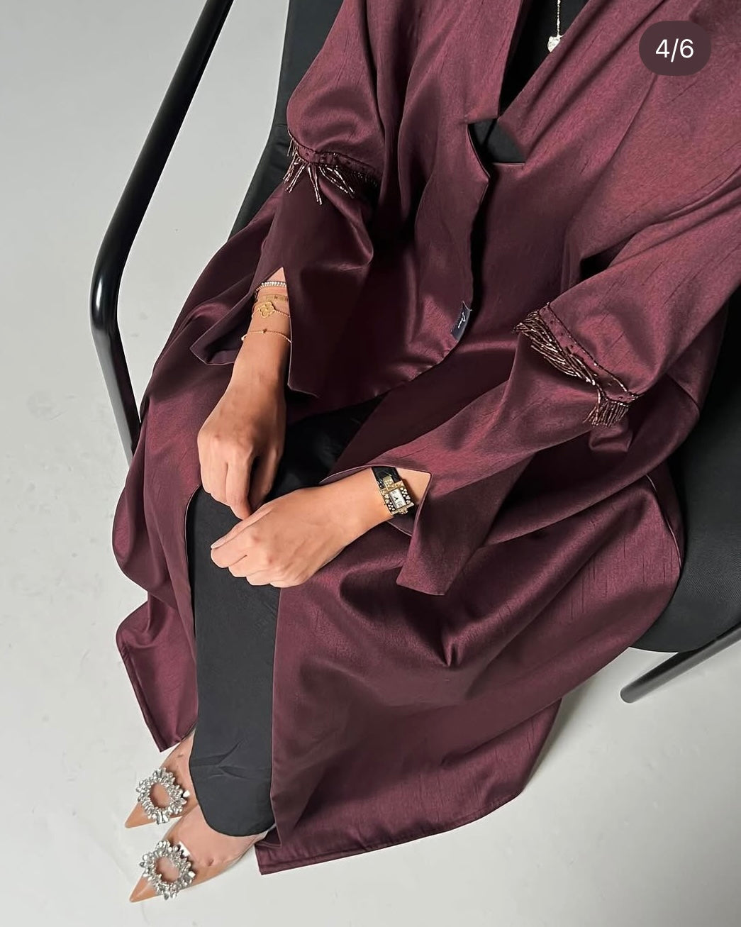 Beads on sleeves abaya in silk fabric