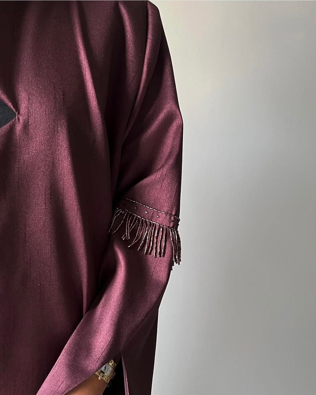 Beads on sleeves abaya in silk fabric