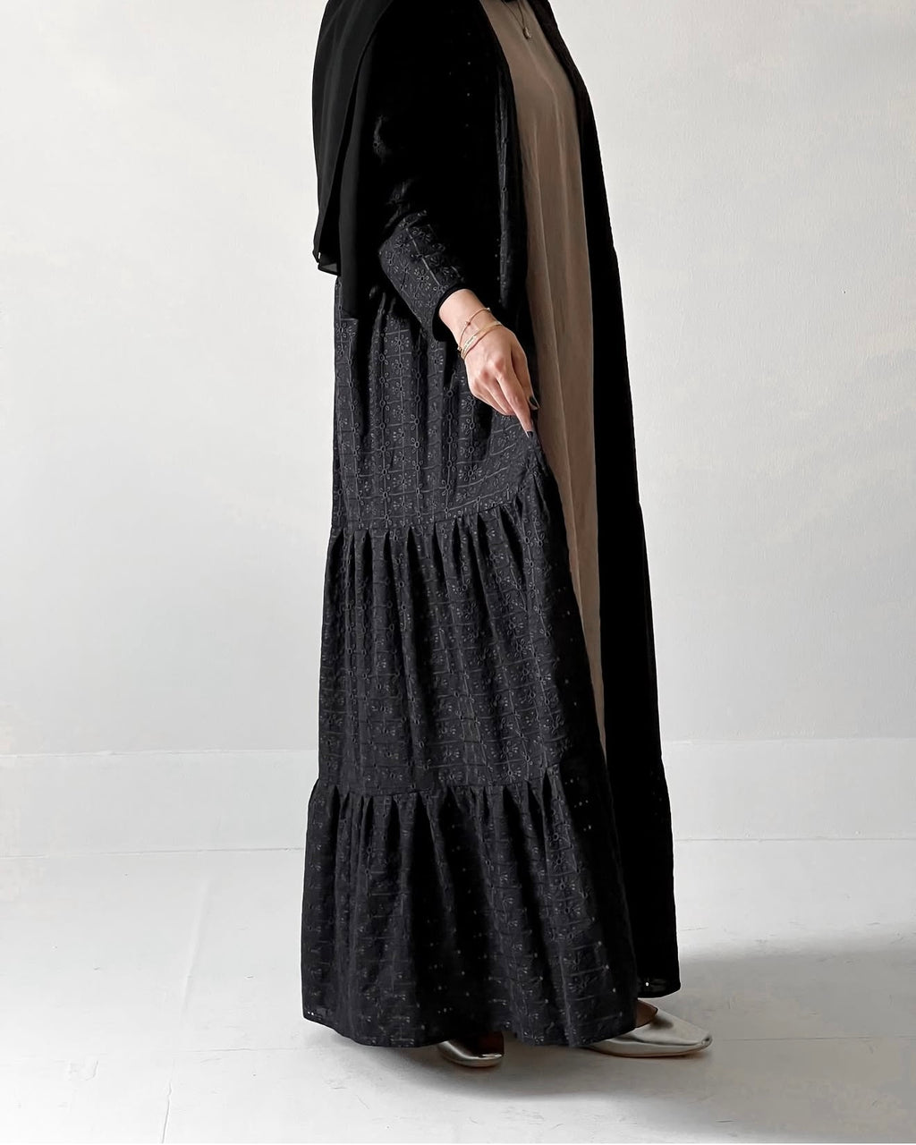 The embroidered eyelet cotton fabric in A cut