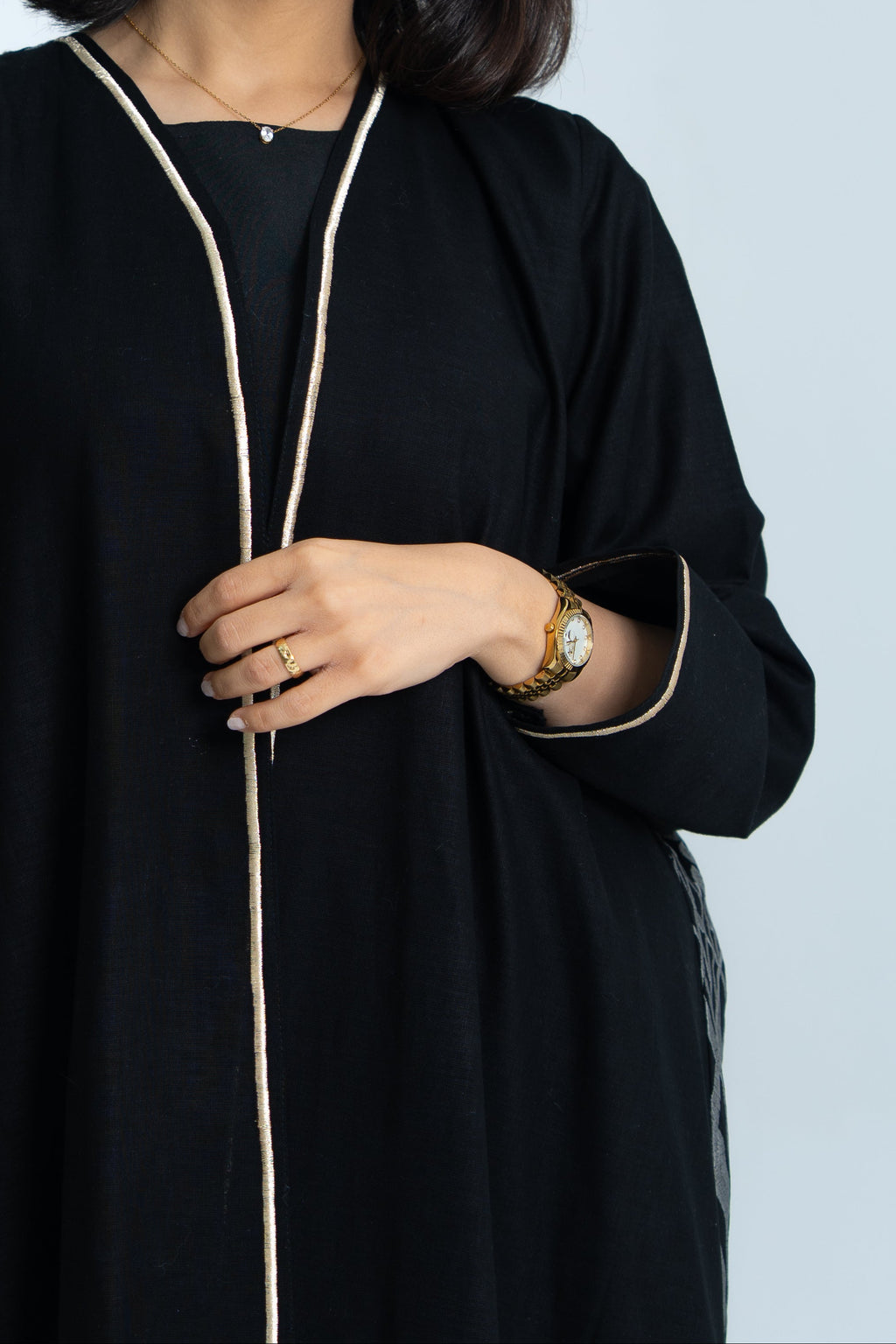 A cut Linen abaya with hand embroidery